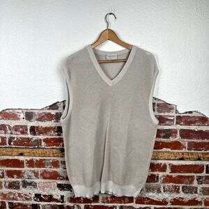 Vintage Tricots St Raphael Sweater Size Large Tan Cotton V Neck Vest USA 90s